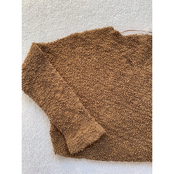 Free People Women's Small Popcorn Cropped Drop Shoulder V-neck Sweater Brown - Picture 8 of 9